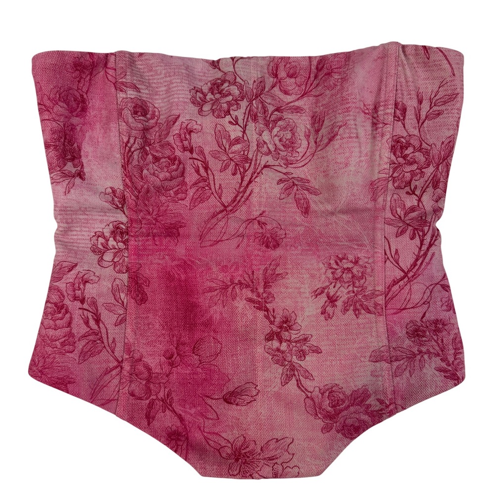 White Fox Pink Floral Toile Lace Up Corset Top Strapless Bodice Pink M Boho Y2K